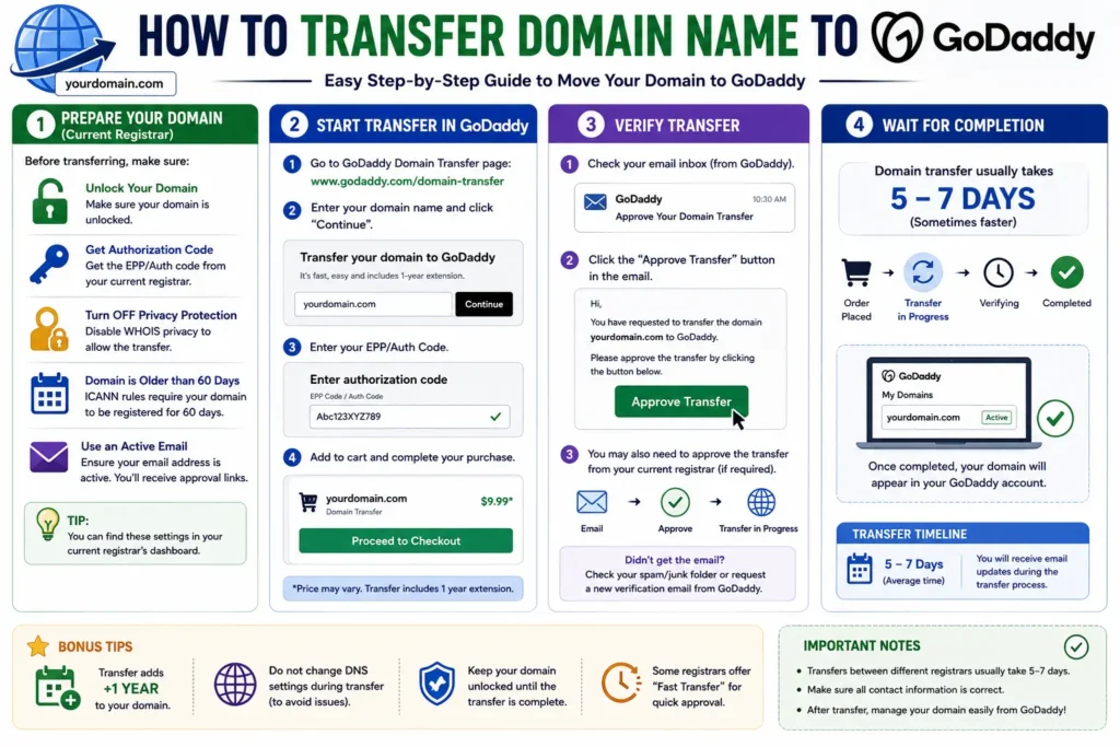 how transfer domain name to GoDaddy