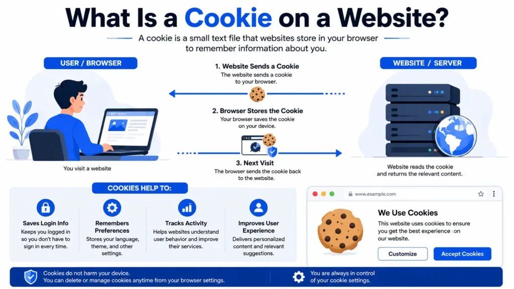 What is a cookie on a website? Learn what website cookies do, the different types, privacy risks, and how to delete cookies for a specific site in Chrome.