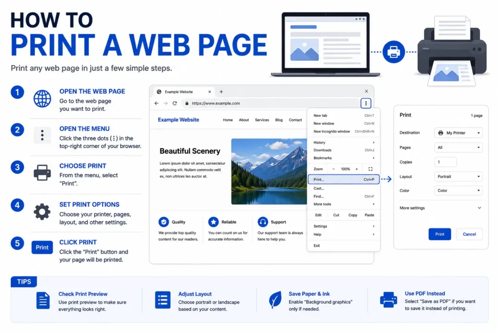 how to print a web page