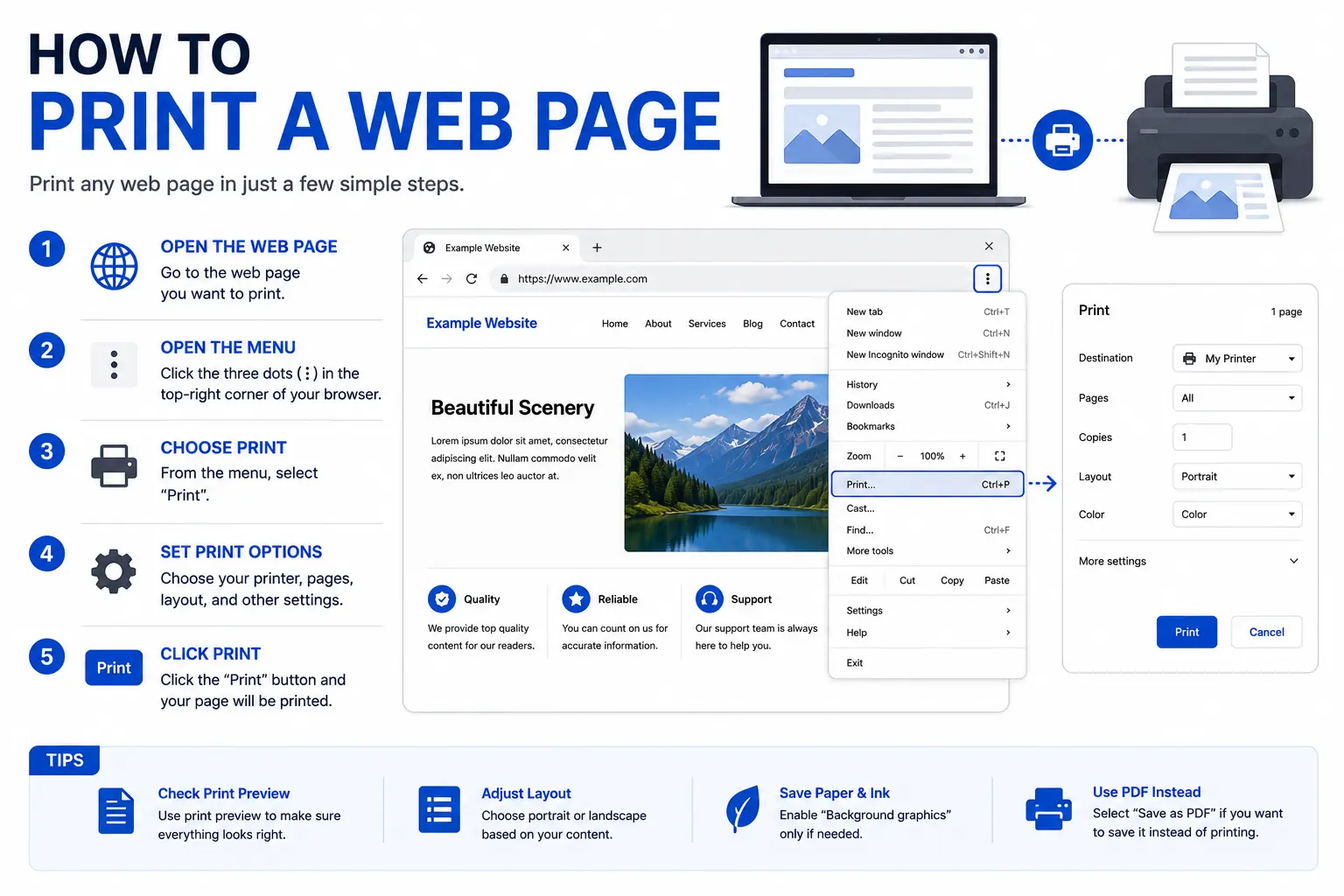 how to print a web page