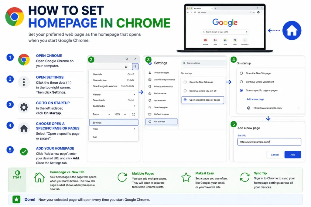 how to set homepage in chrome
