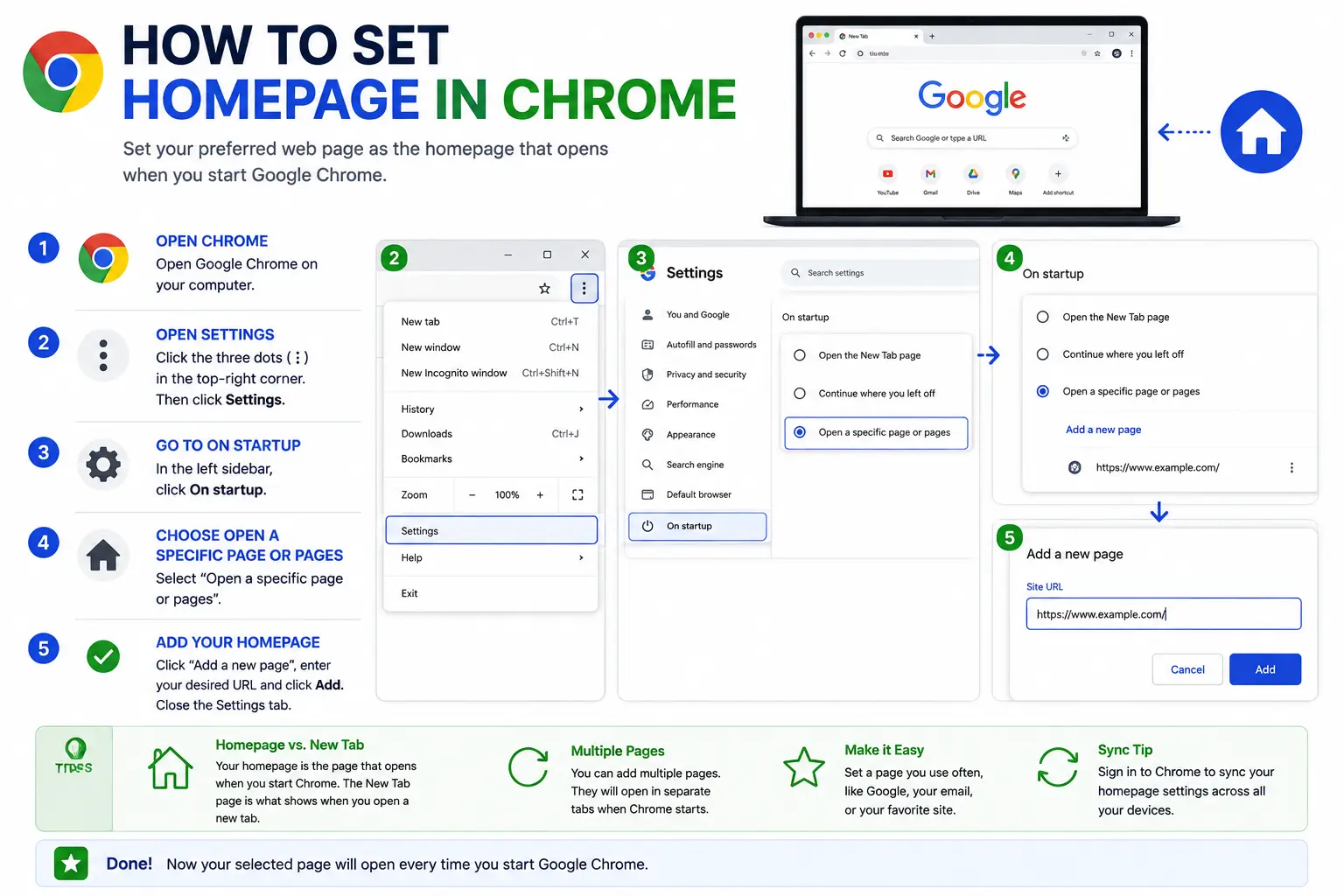 how to set homepage in chrome