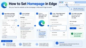 how to set homepage in edge