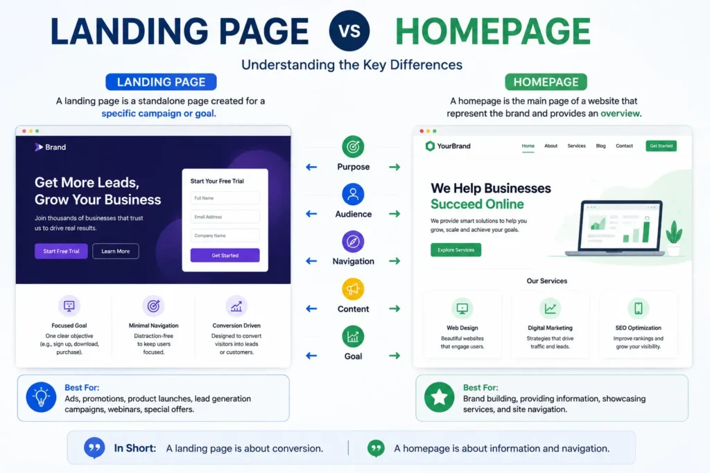 landing page vs homepage
