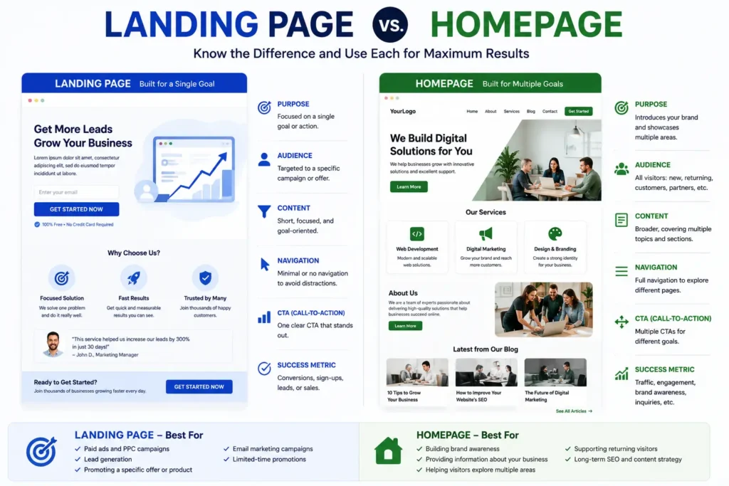 Landing Page vs Homepage