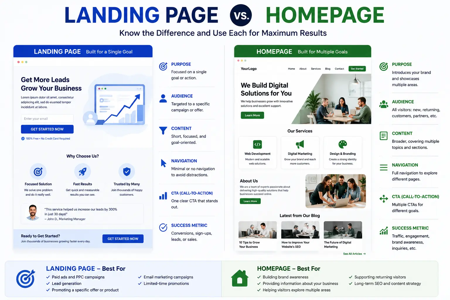 Landing Page vs Homepage