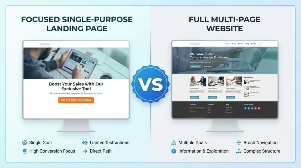 landing page vs website