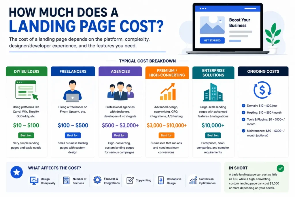 how much does a landing page cost
