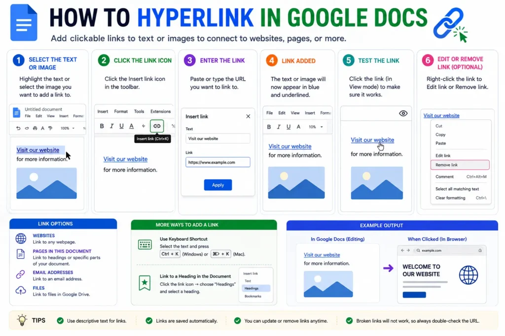 how to hyperlink in google docs