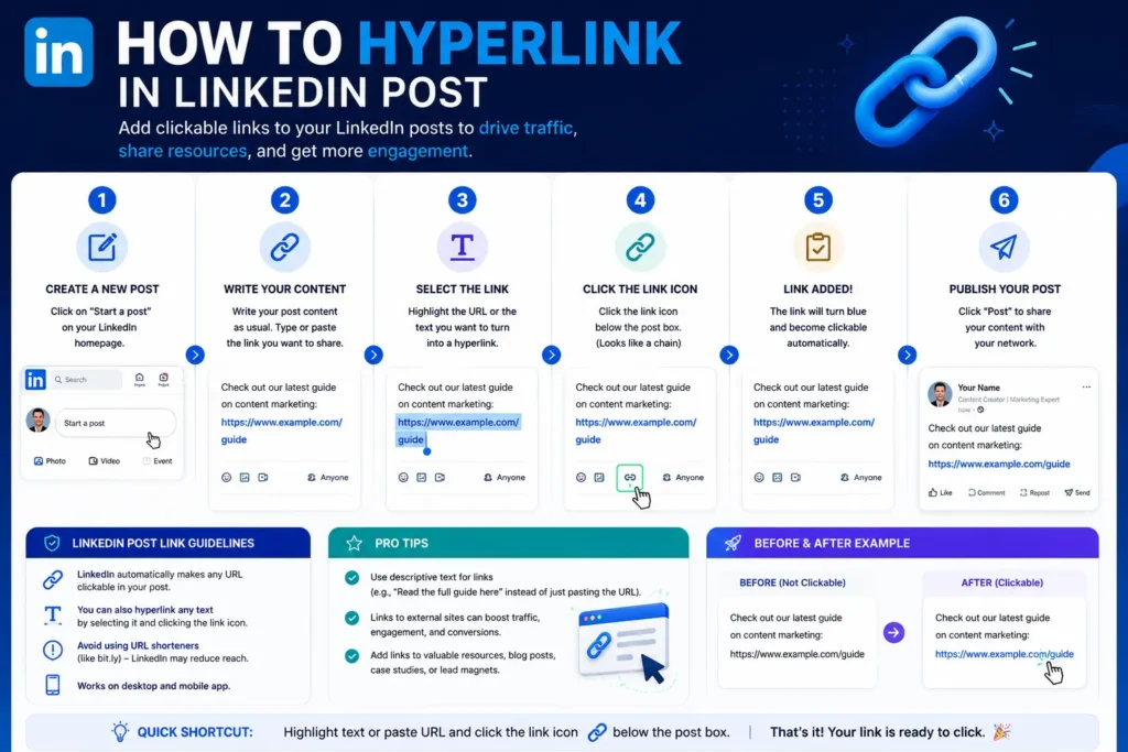 how to hyperlink in linkedin post