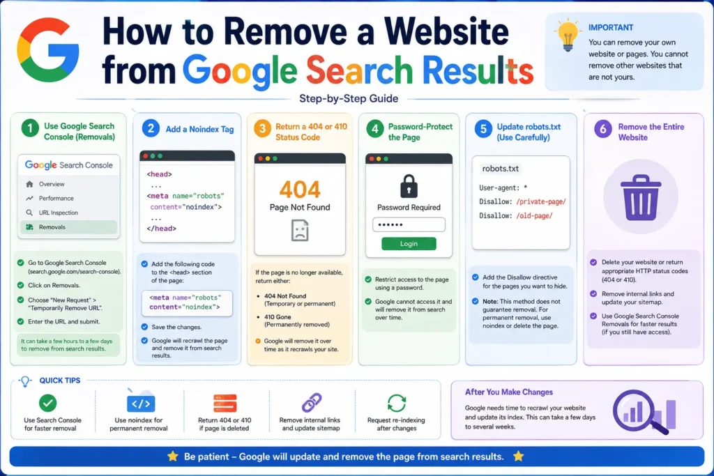 how to remove a website from google search results